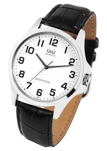 Q&Q by Citizen Herren Armband Uhr Weiß Schwarz Analog Leder Imitat Klassik Mode Quarz 3ATM Männer 9QA06J304Y von Excellanc