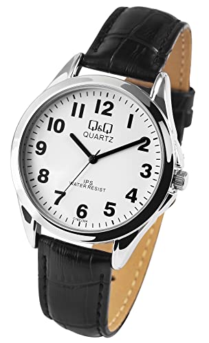 Q&Q by Citizen Herren Armband Uhr Weiß Schwarz Analog Leder Imitat Klassik Mode Quarz Männer 9C192J304Y von Excellanc