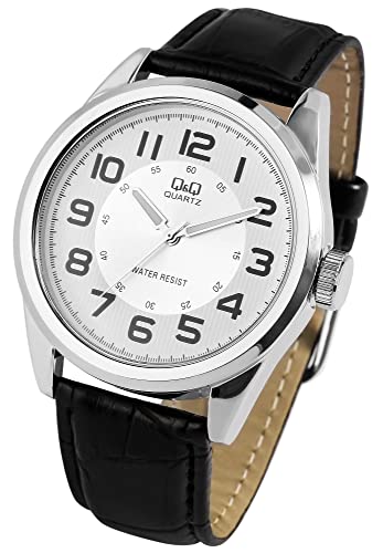 Q&Q by Citizen Herren Armband Uhr Weiß Schwarz Analog Leder Imitat Klassik Quarz Männer 9Q266J304Y von Excellanc