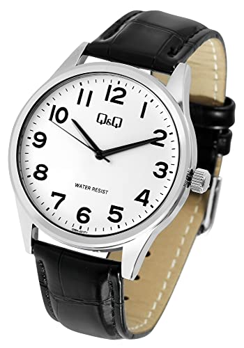 Q&Q by Citizen Herren Armband Uhr Weiß Schwarz Leder Imitat Klassik Analog Quarz Männer 9Q59A001PY von Excellanc