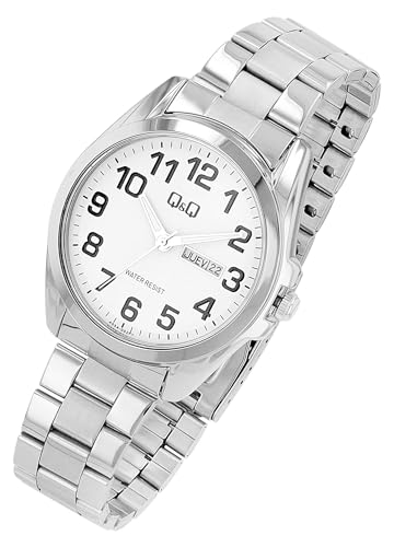 Q&Q by Citizen Herren Armband Uhr Weiß Silber Analog Datum & Tag Edelstahl Klassik Mode Quarz 3ATM Männer 9A05A002PY von Excellanc