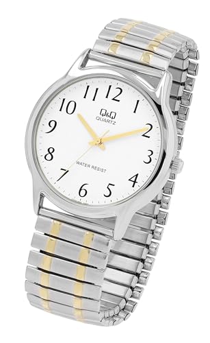 Q&Q by Citizen Herren Armband Uhr Weiß Silber Gold Analog Edelstahl Zugband Flex Klassik Mode Quarz 3ATM Männer 9VY24J404Y von Excellanc