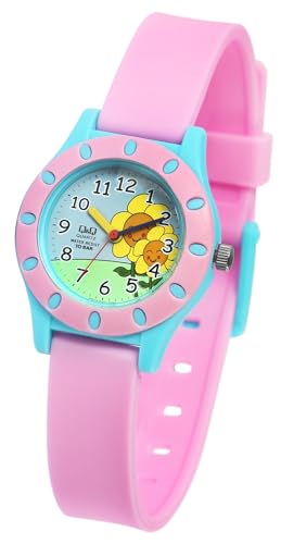 Q&Q by Citizen Kinder Armband Uhr Blau Rosa Sonnenblume Silikon Analog Quarz Junge Mädchen Kids 9VQ13J007Y von Excellanc