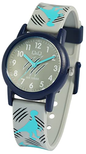 Q&Q by Citizen Kinder Armband Uhr Grau Grün Silikon Dinosaurier Motiv Junge Mädchen Kids 100M WR 10ATM 9V23A005VY von Excellanc