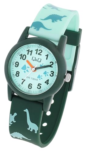 Q&Q by Citizen Kinder Armband Uhr Grün Schwarz Dinosaurier Motiv Analog Kunststoff Silikon Quarz 10ATM Mode Junge Mädchen 9VR99J010Y von Excellanc