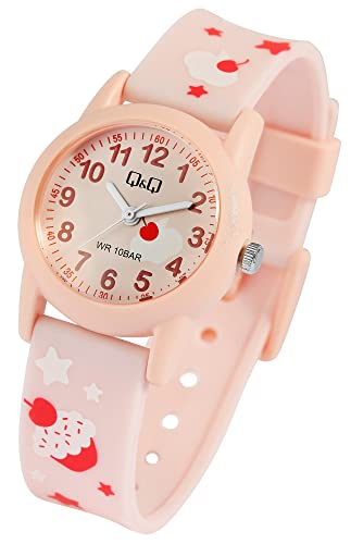 Q&Q by Citizen Kinder Armband Uhr Rosa Weiß Silikon Cupcake Kuchen Törtchen Motiv Junge Mädchen Kids 100M WR 10ATM 9V22A001VY von Excellanc