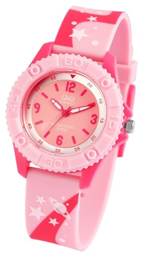 Q&Q by Citizen Kinder Armband Uhr Rosa Weltall Planet Stern Silikon Analog Quarz Junge Mädchen Kids 9VQ96J019Y von Excellanc