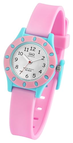 Q&Q by Citizen Kinder Armband Uhr Silber Blau Rosa Silikon Mädchen Analog Quarz Junge Mädchen Sport 9VQ13J012Y von Excellanc