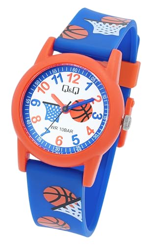 Q&Q by Citizen Kinder Armband Uhr Weiß Blau Rot Basketball Motiv Analog Kunststoff Silikon Quarz 10ATM Mode Junge Mädchen 9V22A011VY von Excellanc