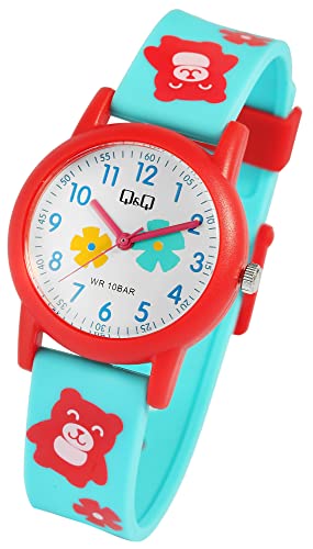 Q&Q by Citizen Kinder Armband Uhr Weiß Blau Rot Silikon Teddy Bär Motiv Junge Mädchen Kids 100M WR 10ATM 9V23A003VY von Excellanc