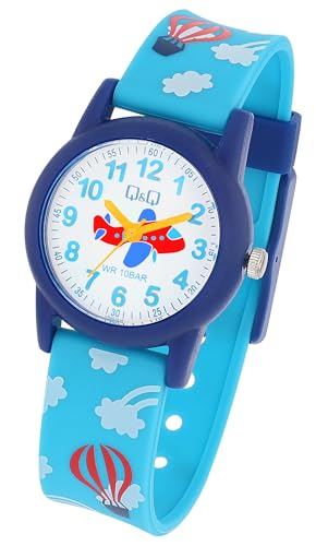 Q&Q by Citizen Kinder Armband Uhr Weiß Blau Silikon Flugzeug Jet 100M WR 10ATM Analog Quarz Junge Mädchen 9VR99J018Y von Excellanc