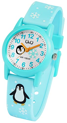 Q&Q by Citizen Kinder Armband Uhr Weiß Blau Silikon Pinguin Motiv Junge Mädchen Kids 100M WR 10ATM 9V22A006VY von Excellanc