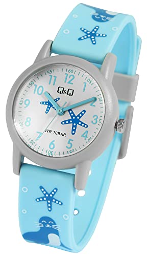 Q&Q by Citizen Kinder Armband Uhr Weiß Blau Silikon See Robbe Motiv Junge Mädchen Kids 100M WR 10ATM 9V23A002VY von Excellanc