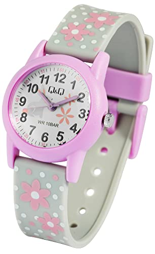 Q&Q by Citizen Kinder Armband Uhr Weiß Grau Lila Silikon Hase Kaninchen Blumen Motiv Junge Mädchen Kids 100M WR 10ATM 9V22A004VY von Excellanc