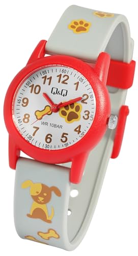 Q&Q by Citizen Kinder Armband Uhr Weiß Grau Rot Silikon Hund Motiv Junge Mädchen Kids 100M WR 10ATM 9V22A005VY von Excellanc