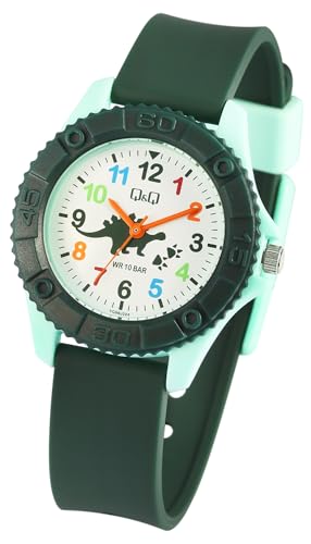 Q&Q by Citizen Kinder Armband Uhr Weiß Grün Schwarz Dinosaurier Motiv Analog Kunststoff Silikon Quarz 10ATM Mode Junge Mädchen 9VQ96J024Y von Excellanc