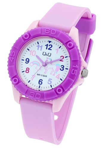 Q&Q by Citizen Kinder Armband Uhr Weiß Lila Einhorn Motiv Analog Kunststoff Silikon Quarz 10ATM Mode Junge Mädchen 9VQ96J026Y von Excellanc