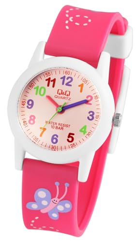 Q&Q by Citizen Kinder Armband Uhr Weiß Pink Silikon Schmetterling 100M WR 10ATM Junge Mädchen 9VR99J002Y von Excellanc