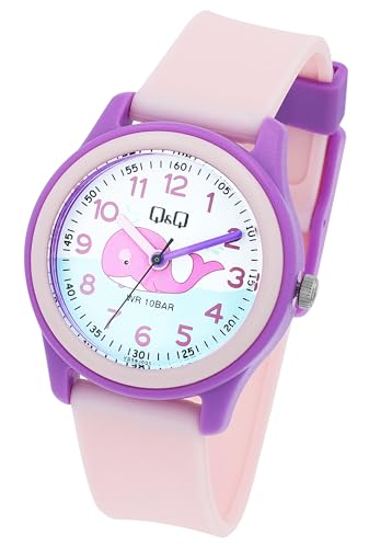 Q&Q by Citizen Kinder Armband Uhr Weiß Rosa Lila Wal Motiv Analog Kunststoff Silikon Quarz 10ATM Mode Junge Mädchen 9VS59J001Y von Excellanc