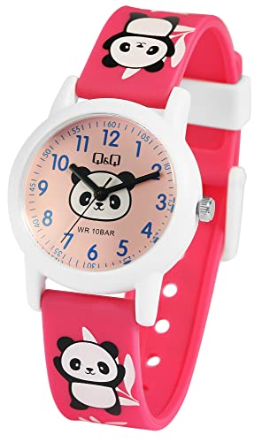 Q&Q by Citizen Kinder Armband Uhr Weiß Rosa Pink Silikon Panda Bär Motiv Junge Mädchen Kids 100M WR 10ATM 9V23A006VY von Excellanc