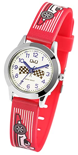 Q&Q by Citizen Kinder Armband Uhr Weiß Rot Silikon Auto Rennen Motiv 3 ATM Bar Junge Mädchen Kids 9QC29J334Y von Excellanc