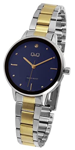 Q&Q by Citizen Klassische Damen Armband Uhr Blau Gold Design Analog Edelstahl Frauen 9QB97J402Y von Excellanc