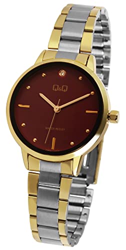 Q&Q by Citizen Klassische Damen Armband Uhr Rot Gold Design Analog Edelstahl Frauen 3 Bar ATM 9QB97J422Y von Excellanc