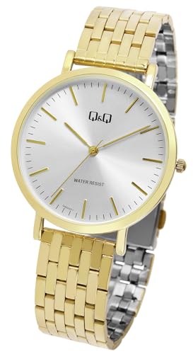 Q&Q by Citizen Klassische Herren Armband Uhr Silber Gold Analog Edelstahl Quarz Männer 9QA20J011Y von Excellanc