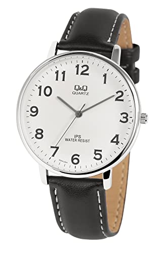 Q&Q by Citizen Mode Herren Armband Uhr Weiß Schwarz Analog Leder Imitat Quarz Männer 3 ATM Bar 9QZ00J304Y von Excellanc