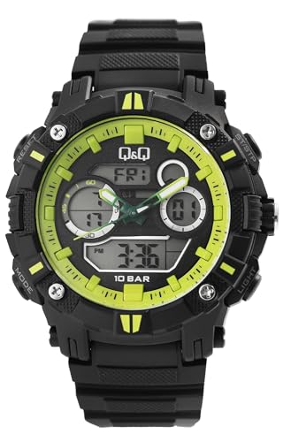 Sportliche Q&Q by Citizen Analog Digital Herren Armband Uhr Schwarz Grün Alarm Chrono 10 Bar 100 M Männer 9GW88J007Y von Excellanc