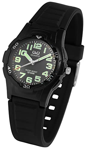 Sportliche Q&Q by Citizen Damen Armband Uhr Schwarz Analog Silikon Kunststoff Kinder Jungen Mädchen Sport Frauen 100M WR 9VQ14J002Y von Excellanc