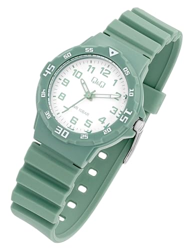 Sportliche Q&Q by Citizen Damen Armband Uhr Weiß Grün Analog Silikon Kunststoff Kinder Jungen Mädchen 100M WR 9V07A005VY von Excellanc