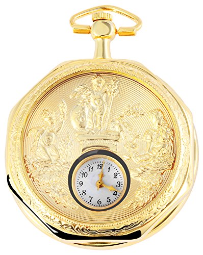 Taschenuhr - Unisex mit Kette Klappdeckel 54 mm Weiß Goldfarben 485402000002 von Excellanc