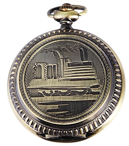 Excellanc Analog Taschenuhr mit Quarzwerk Zug Dampflok 480352000058 Bronzefarbenes Gehäuse im Maße 51mm x 17mm mit Ziffernblattfarbe Weiß und Mineralglas von Excellanc