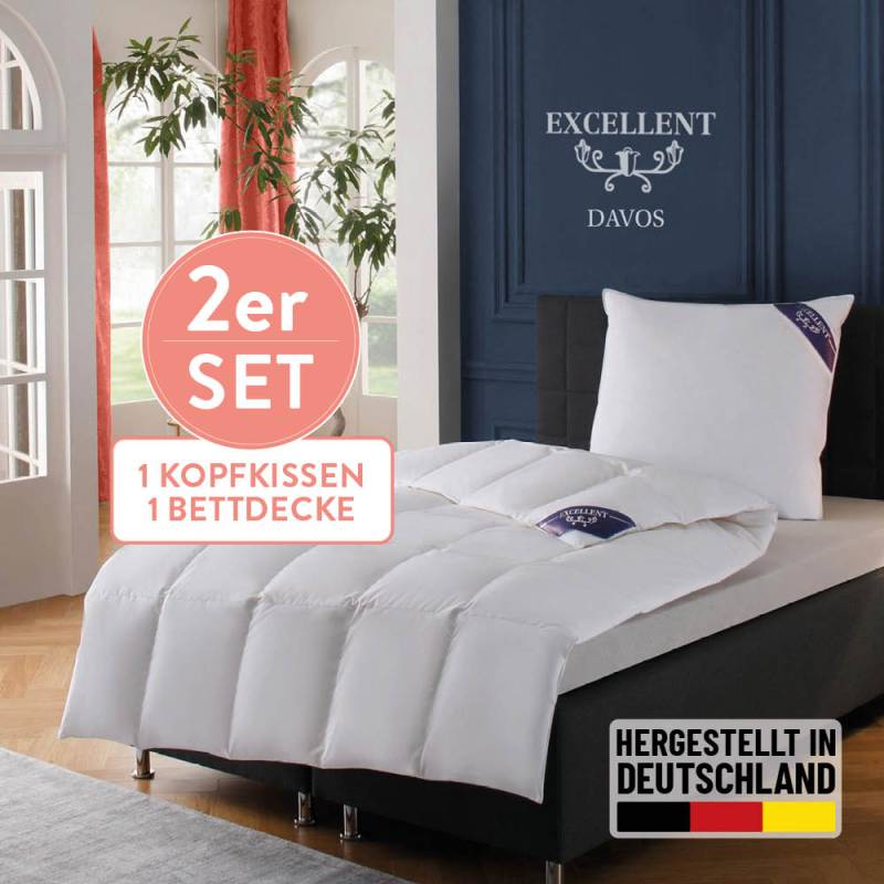 Excellent Daunenbettdecke + 3-Kammer-Kopfkissen "Davos" Bettdecken-Set mit Kopfkissen, Bettdecke 135x200 und 155x220 cm von Excellent