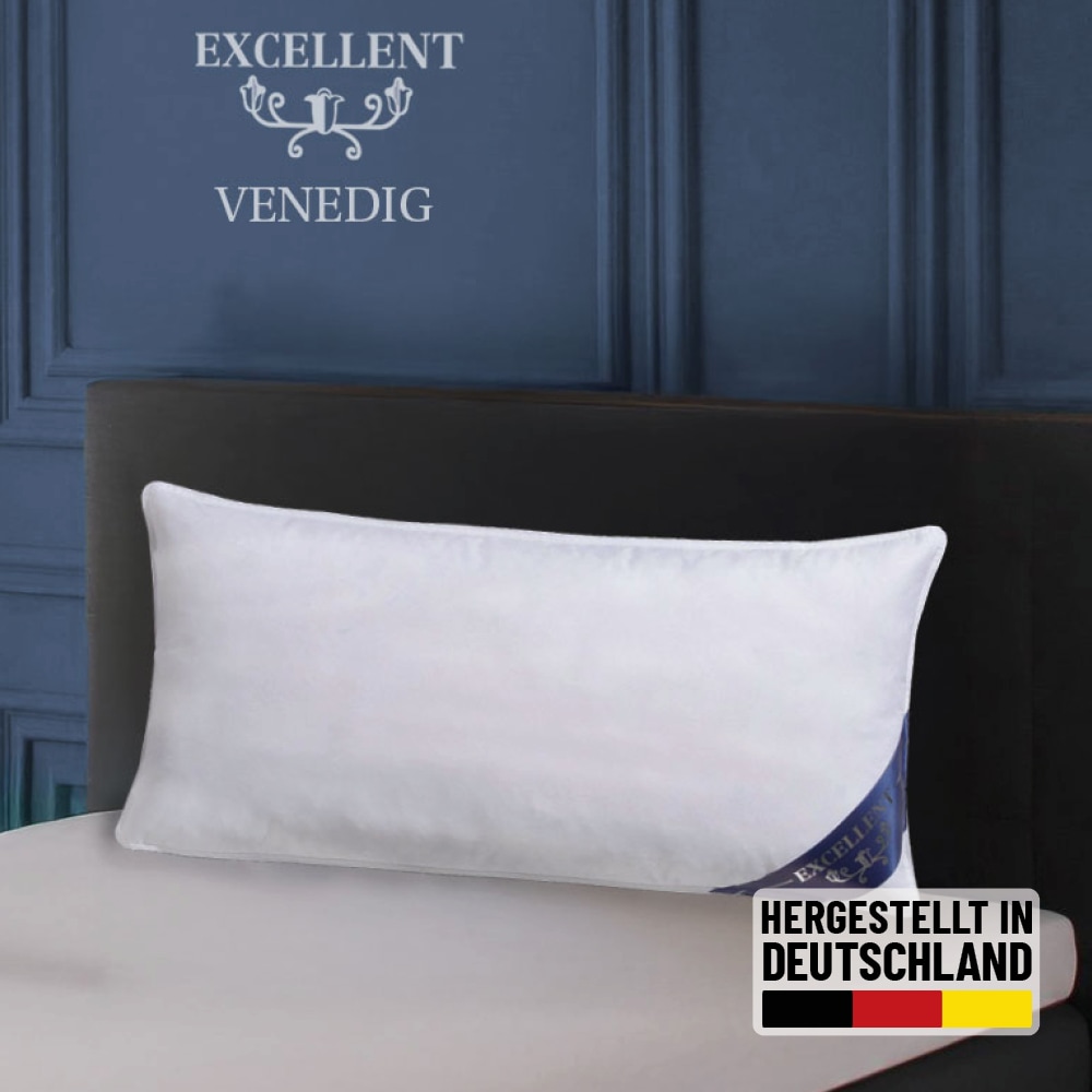 Excellent 3-Kammer-Kopfkissen "Venedig, Größenauswahl: 40x40-80x80 cm" Füllung: weisseneueDaunenKlasseI100DaunenAussenweisseneueFedernKlasseI100FedernInnen 1 Stk. tlg. hergestellt in Deutschland von Excellent