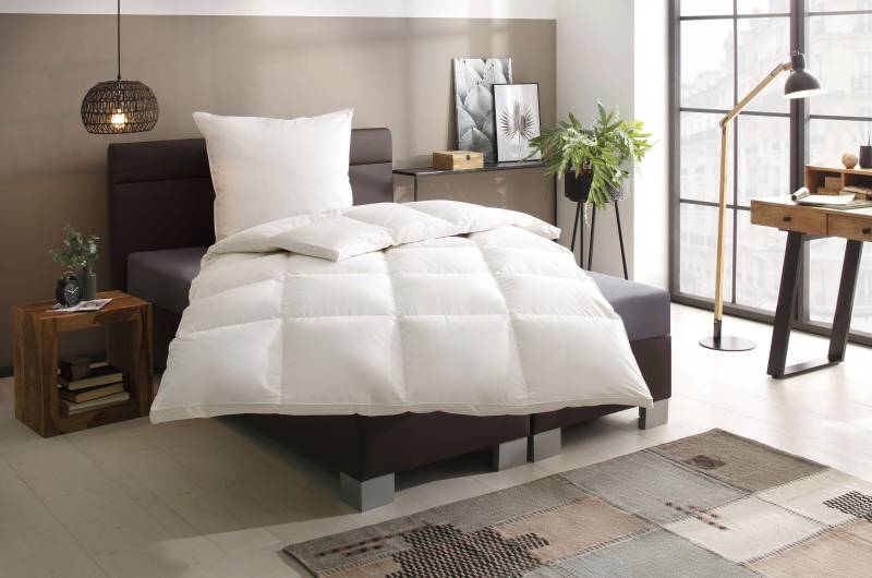 Älgdröm Daunenbettdecke + 3-Kammer-Kopfkissen "Lasse, Bettdecke 135x200 cm, 155x220 cm, Made in Green" 2-tlg., Set mit Kissen 40X80 cm, 80x80 cm, allergikerfreundlich von Älgdröm