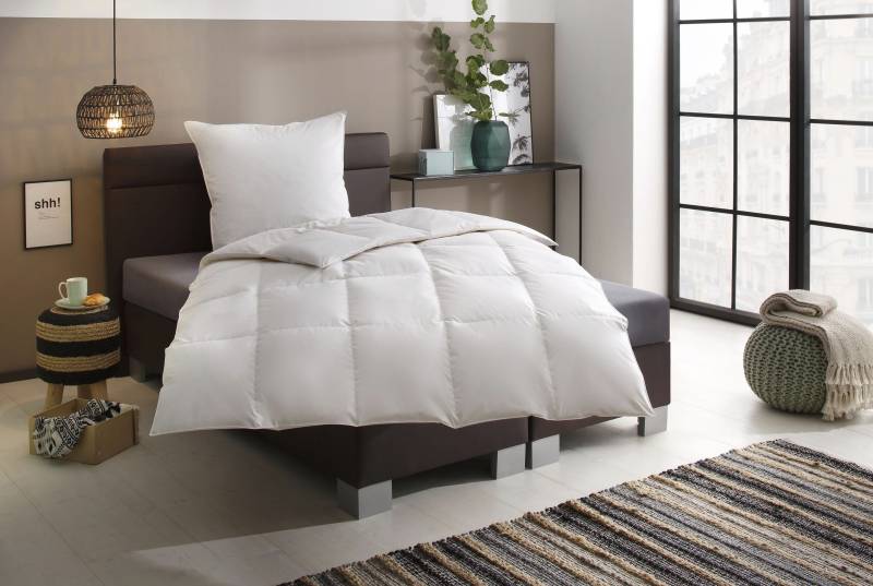 Älgdröm Daunenbettdecke + 3-Kammer-Kopfkissen "Lasse, Bettdecke 135x200 cm, 155x220 cm, Made in Green" 2-tlg., Set mit Kissen 40X80 cm, 80x80 cm, allergikerfreundlich von Älgdröm