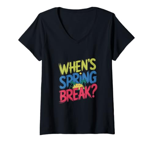 Damen When en's Spring Break Fun Time Countdown T-Shirt mit V-Ausschnitt Damen When en's Spring Break Fun Time Countdown T-Shirt mit V-Ausschnitt von Exciting Vacation Countdown Vibes