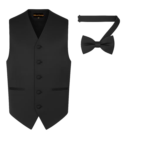 Herren Solide formelle Weste Set, Smoking Kleid Weste mit Fliege, für Anzug oder Smoking, Schwarz, Medium von Exclusive Distributor