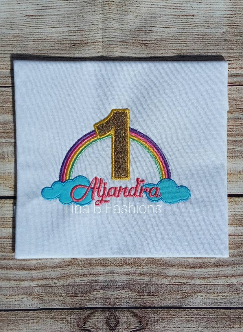 Regenbogen Baby Erster Geburtstag, Geburtstags Shirt Für Ein Baby, Geburtstag Stickerei Applikation Nummer Eins von ExclusiveTB