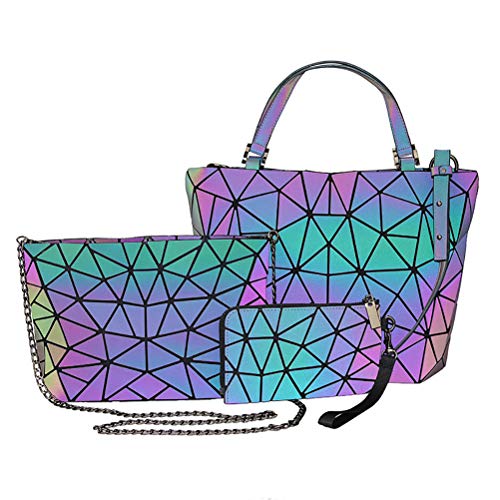 Excras Coole Umhängetasche,PU Geometrische Leuchtende Schultertasche Umhängetasche Clutch Tasche Für Frauen Holographische Reflektierende Tasche Set 3pcs/set von Excras