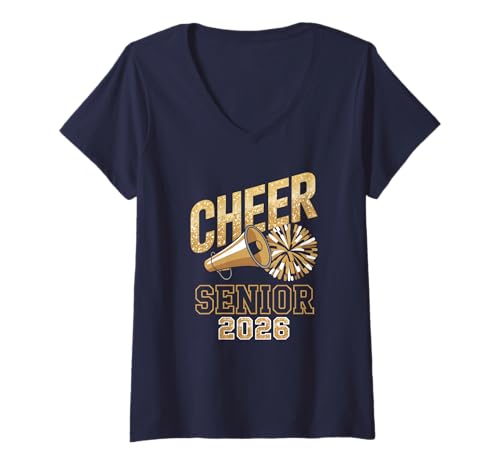 Damen Cute Cheer Senior 2026 Cheerleading an der Stunt Crew University T-Shirt mit V-Ausschnitt Damen Cute Cheer Senior 2026 Cheerleading an der Stunt Crew University T-Shirt mit V-Ausschnitt von Excuse Me While I Tumble Dad Team Jump Pep