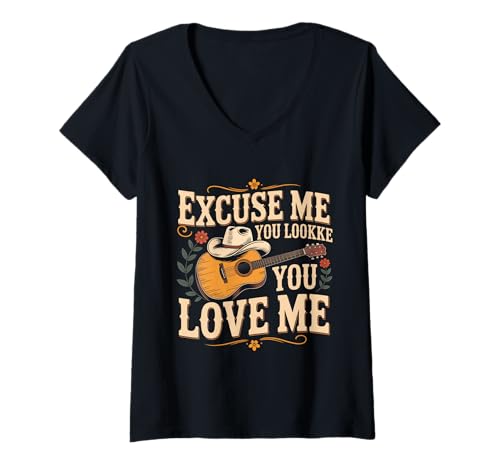 Damen Vintage Entschuldigung, du siehst aus, als würdest du Mich lieben T-Shirt mit V-Ausschnitt von Excuse Me You Look Like You Love Me Tees