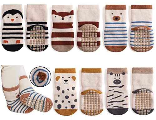 Exemaba Baby Socken Anti Rutsch Dicke - 5 Paar Winter Warme Kleinkinder Rutschsocken Krabbelsocken für Mädchen Jungen(B1,L/3-5 Jahre) von Exemaba