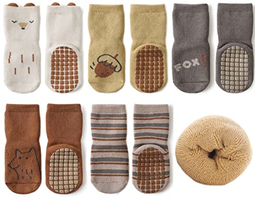 Exemaba Baby Socken Anti Rutsch Dicke - 5 Paar Winter Warme Kleinkinder Rutschsocken Krabbelsocken für Mädchen Jungen(C1,S/6-12 Monate) von Exemaba