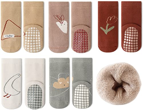 Exemaba Baby Socken Anti Rutsch Dicke - 5 Paar Winter Warme Kleinkinder Rutschsocken Krabbelsocken für Mädchen Jungen(E1,S/6-12 Monate) von Exemaba