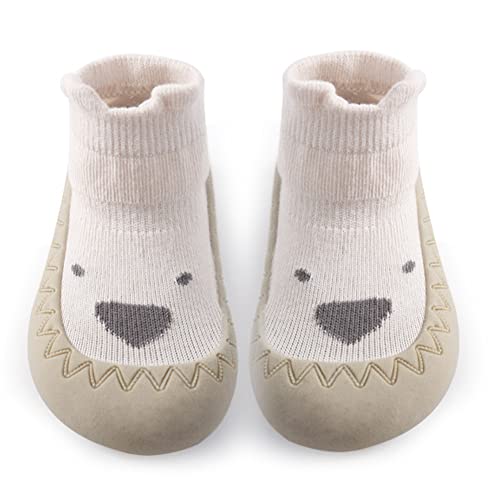 Exemaba Baby Sockenschuhe rutschfeste Niedlicher Cartoon Weicher Stricken Babybodenschuhe Kleinkind Schuhe 1-Paar(Beige Hund,Tag21/ 6-12M) von Exemaba