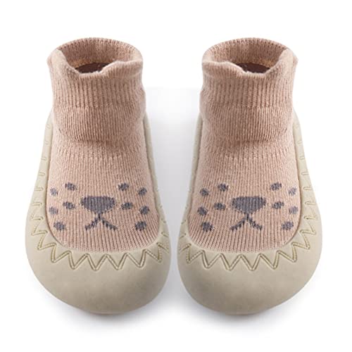 Exemaba Baby Sockenschuhe Rutschfeste Niedlicher Cartoon Weicher Stricken Babybodenschuhe Kleinkind Schuhe 1-Paar(Kaffee-Löwe,Tag23/18-24 M) von Exemaba