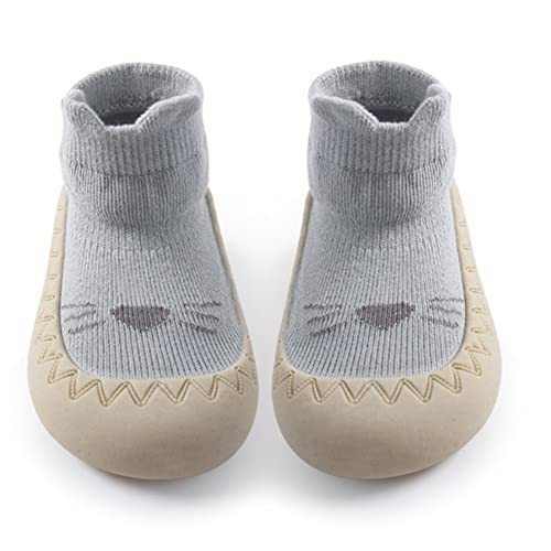 Exemaba Baby Sockenschuhe Rutschfeste Niedlicher Cartoon Weicher Stricken Babybodenschuhe Kleinkind Schuhe 1-Paar(Blaue Katze,Tag22/12-18M) von Exemaba